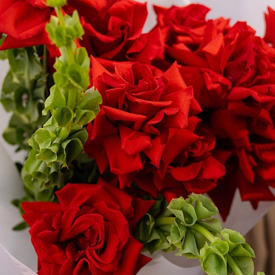 Букет с французской розой и молюцеллой