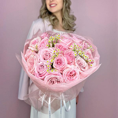 Дуобукет из пионовидной розы Pink O'Hara купить в Новосибирске